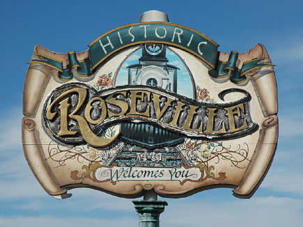 Roseville, California city welcome sign